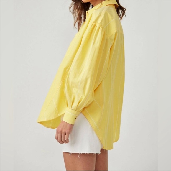 Free People Happy Hour Stripe Button Down Top Yellow Combo NWT - Picture 4 of 17